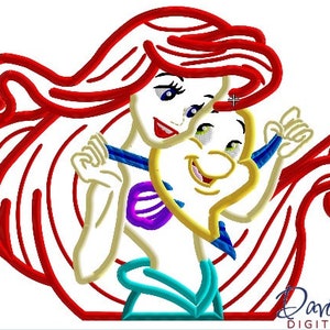 Applique motifs de broderie Ariel et plie 4 x 4 5 x 7 6 x 10 8 x 10 9 formats Téléchargement instantané DTnumérisation Epcot Disneyland La Petite Sirène