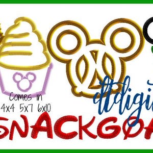Snack Goals Applique Embroidery Design 4x4 5x7 6x10 Disneyland Walt DisneyWorld Epcot Animal Kingdom Hollywood Studios Dole Whip Mickey Bar
