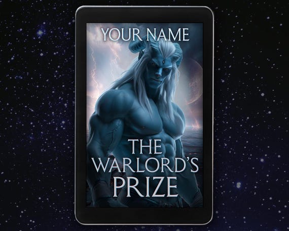 Alien Warlord eBook Cover, Blue Horned Warrior – Dark Sci Fi Romance Premade KDP Book Cover for Indie Authors