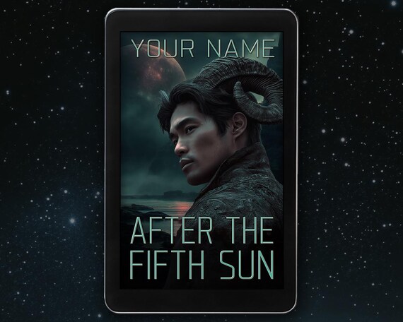 Premade Dark Fantasy eBook Cover – Horned Male Demon with Moons and Ocean Backdrop