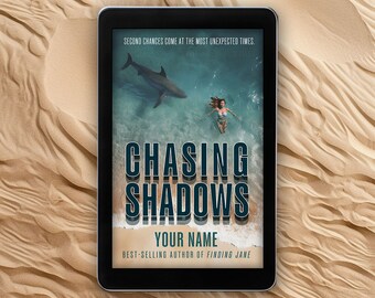 eBook Cover Design Pre-made, Woman swimming being stalked by a shark. Psychological Thriller, Mystery, Suspense, Ocean, Symbolic
