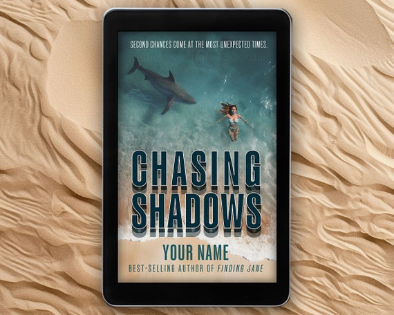eBook Cover Design Pre-made, Woman swimming being stalked by a shark. Psychological Thriller, Mystery, Suspense, Ocean, Symbolic