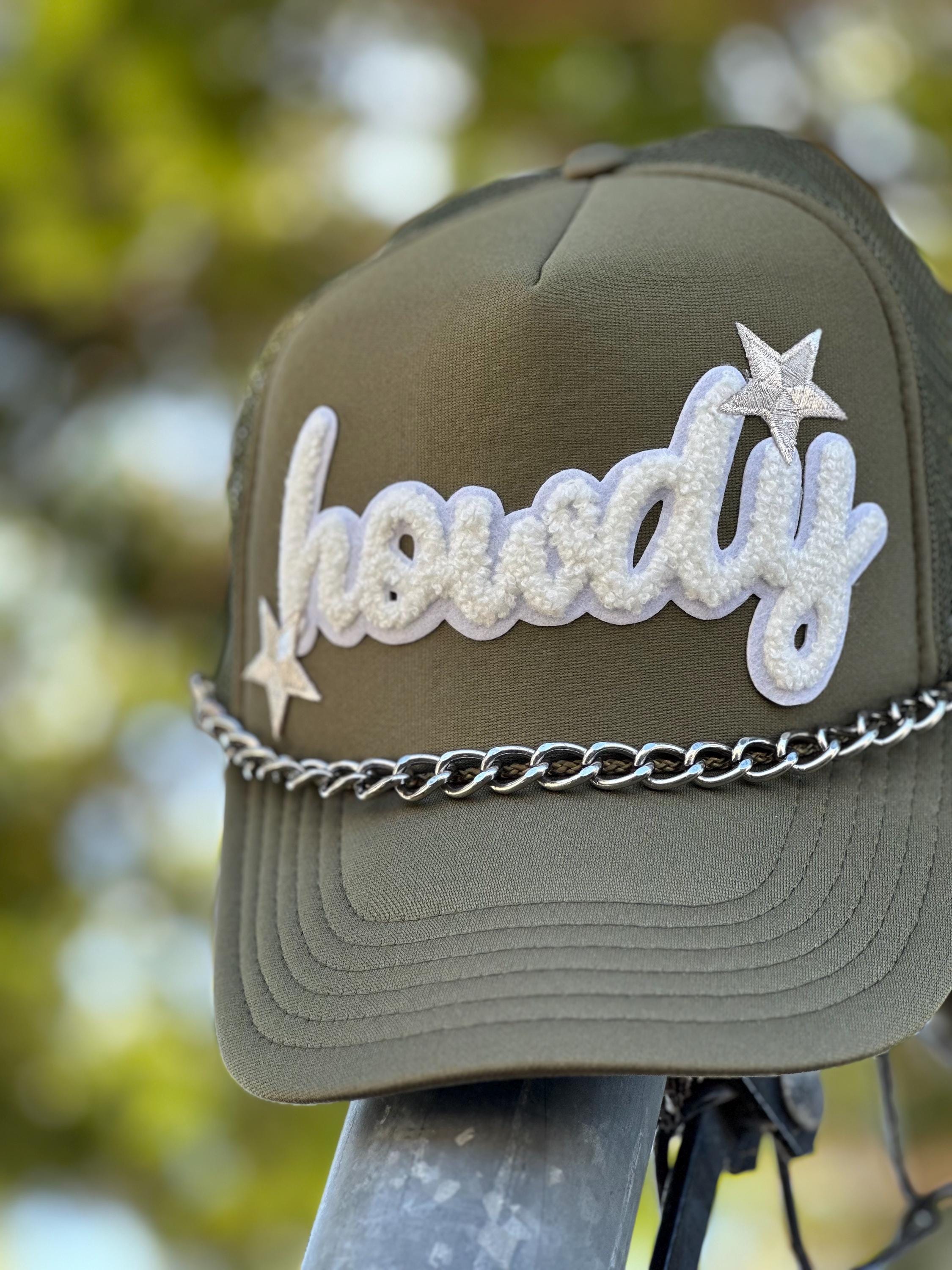 Custom made Howdy hat with removable chain Howdy Embroidered Trucker Hat With Pearl Chain - Custom  main image 2