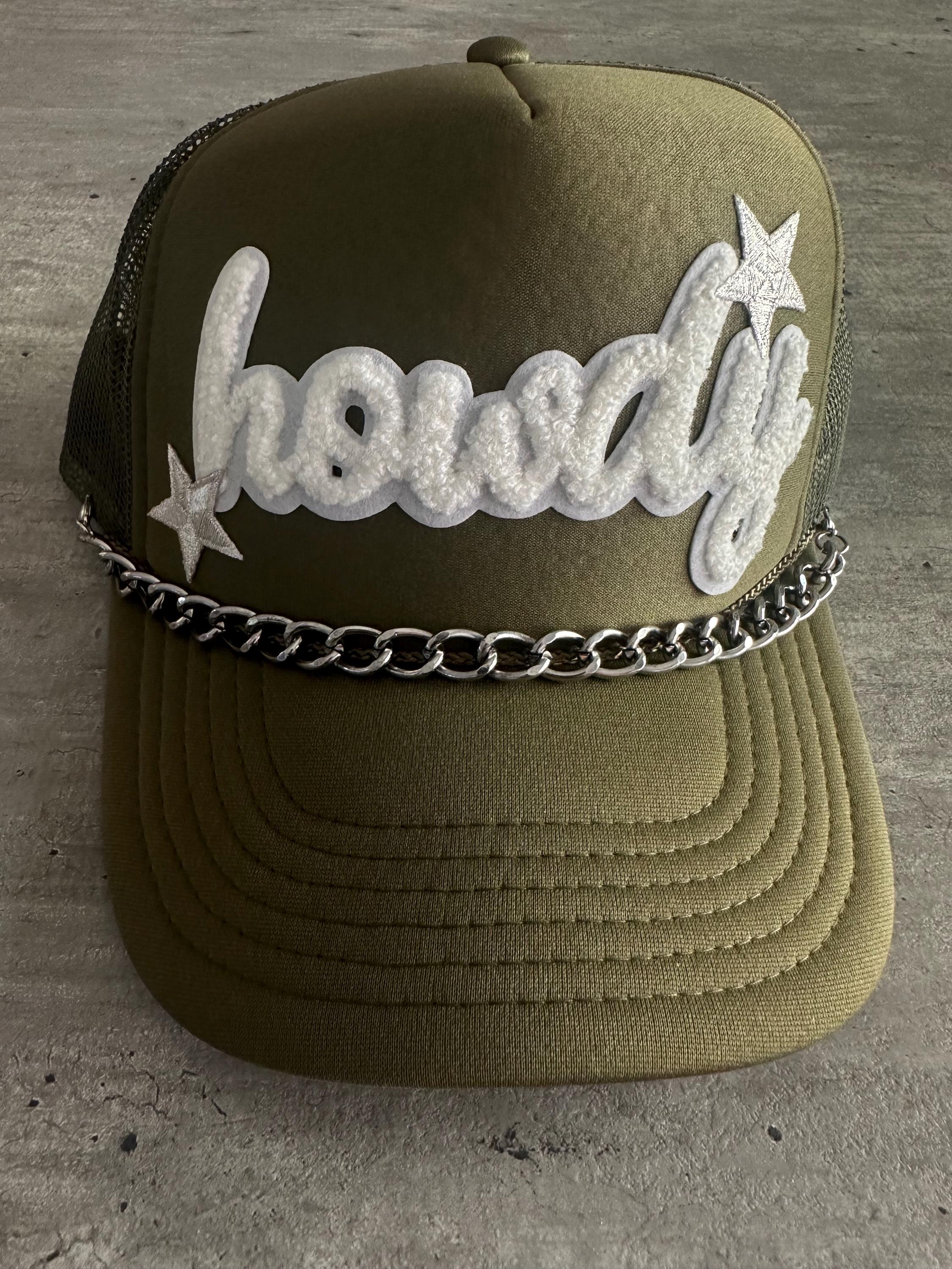 Custom made Howdy hat with removable chain Howdy Embroidered Trucker Hat With Pearl Chain - Custom  main image 3