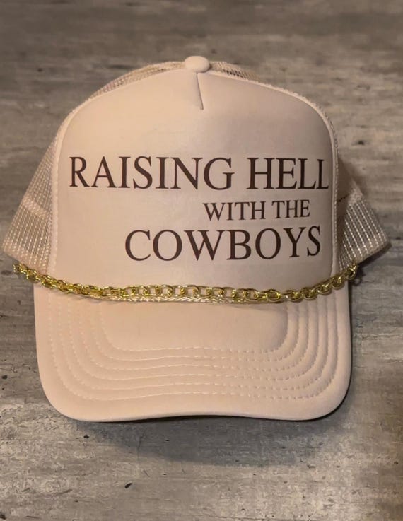 Beige Trucker Hat “Raising Hell With The Hippies & The Cowboys” Raising Hell With the Hippies and Cowboys Hat - Etsy main image 2