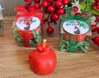Happy Holiday Party Favors, Christmas Scent Candle Favors, Personalized Christmas Gifts, Pomegranate Mini Candles for Guests in Bulk