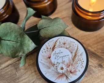 Personalized Bridal Shower Candles - Rustic Amber Glass Candle Party Favors - Scented Soy Wax Party Gifts - Elegant Event Gifts