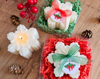 Personalized Snowflake Candle Gifts, Christmas Candle Favors, Unique Christmas Gifts in Bulk, Xmas Party Favors for Guests in Bulk