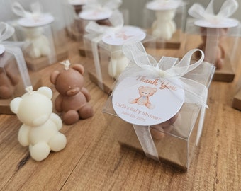 Mini Teddy Bear Candle Favors with Customizable Label | Mini Bear Candles for Baby Showers & Birthdays | Teddy Bear Party Favors