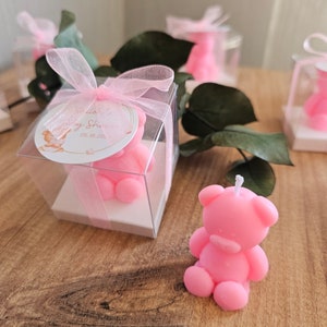 Velas en forma de mini osito de peluche rosa para baby showers y cumpleaños / Velas en forma de mini osito de peluche rosa / Etiquetas personalizables / ¡Regalos de fiesta perfectos!