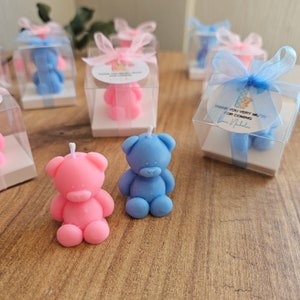Velas rosas en forma de osito con etiquetas personalizables: ¡el regalo perfecto para tu fiesta! / Velas en forma de osito para baby showers y cumpleaños