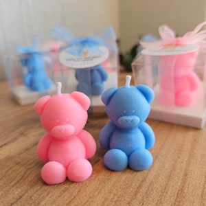 Velas de osito rosa y azul con etiquetas personalizables / Mini velas de osito para baby showers y cumpleaños