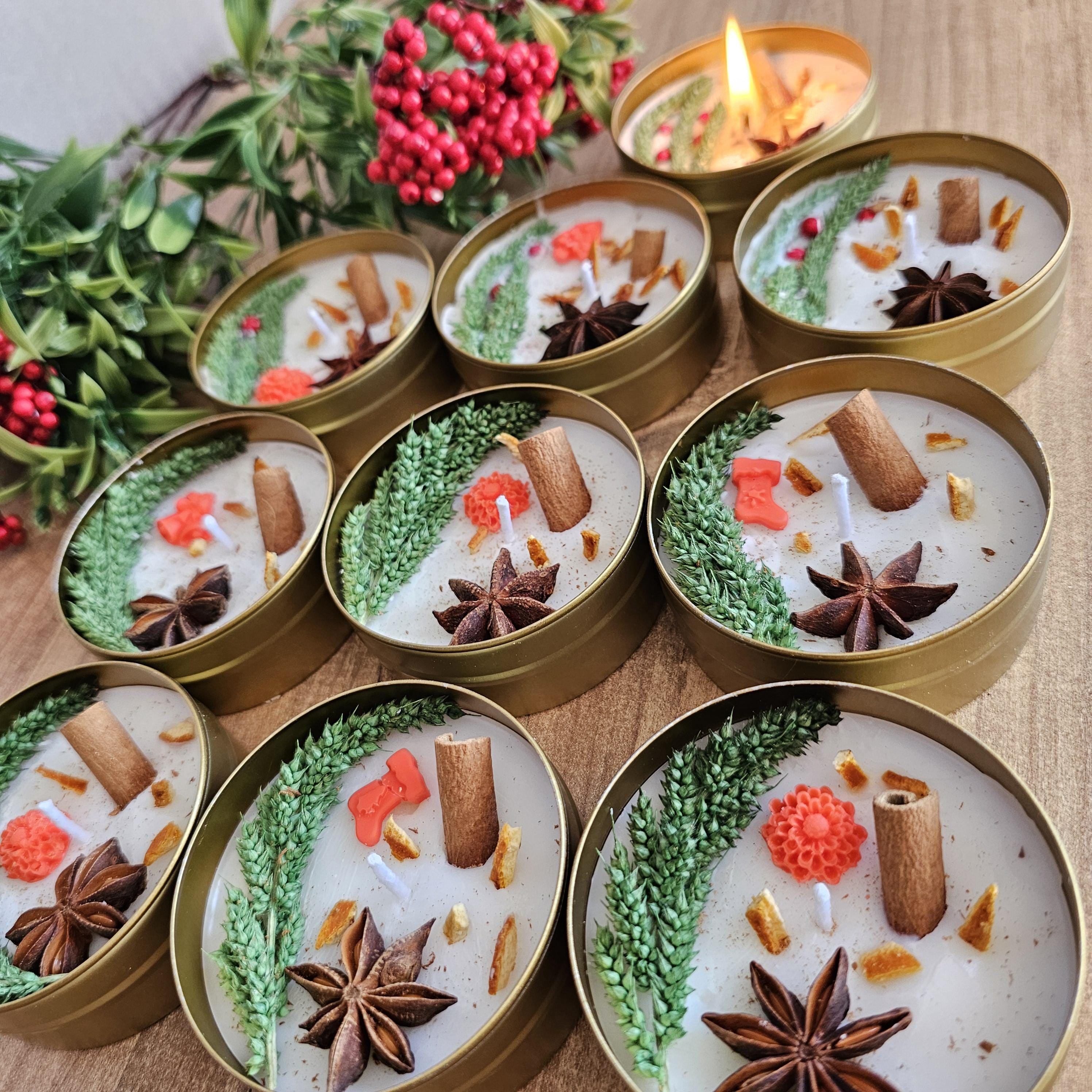 Personalized Xmas Candle Favors • Custom Soy Candles in Gold Tin ...