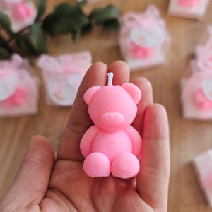 Velas de osito rosa para regalar / Regalos para invitados / Velas de osito rosa / Etiquetas personalizables