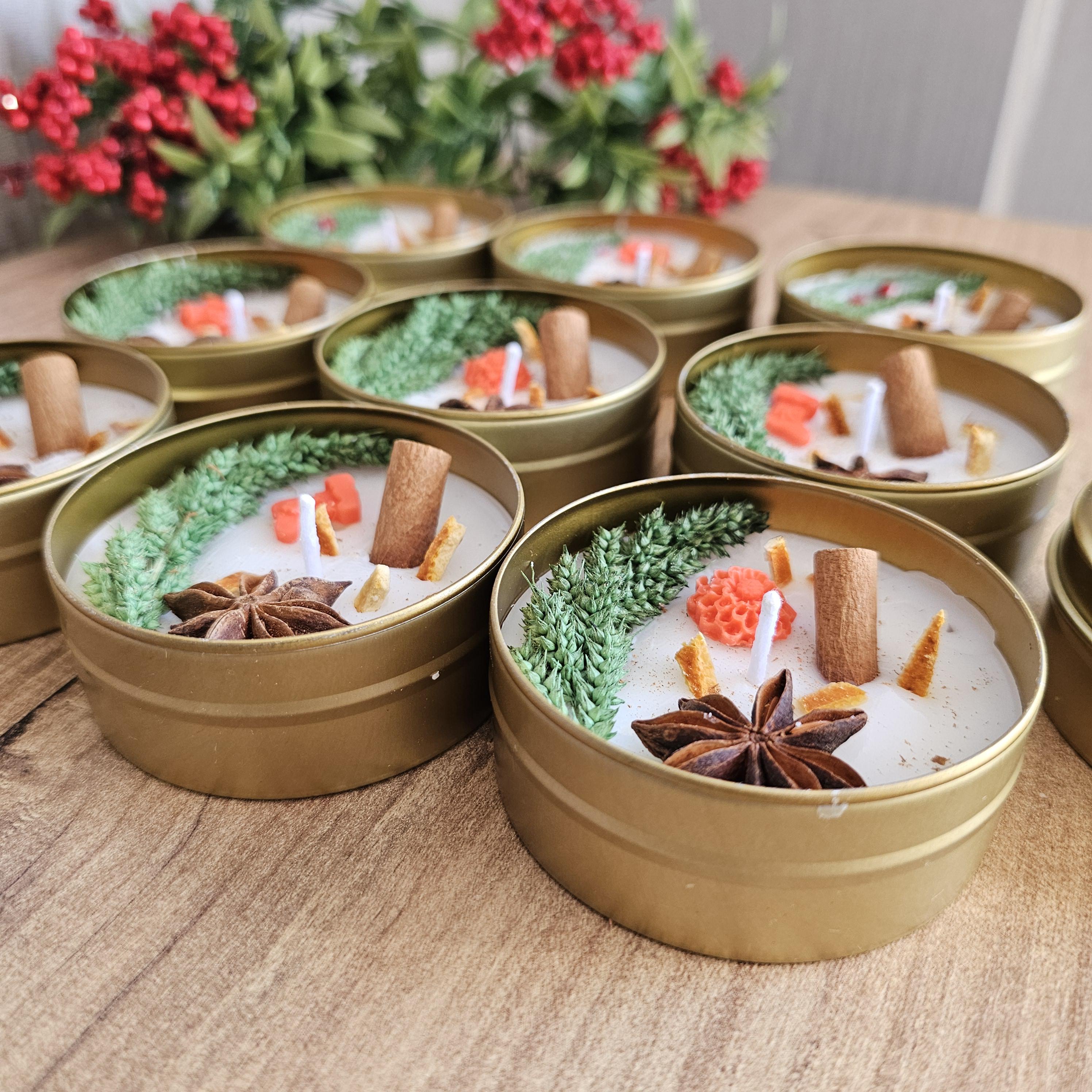 Personalized Xmas Candle Favors • Custom Soy Candles in Gold Tin ...