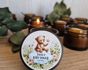 Teddy Bear Baby Shower Candle Favors - Custom Labels - Teddy Bear Party Favors - Personalized Candle Favors for Baby Showers & Birthdays