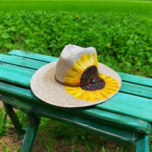 Hand Painted Wide Brim Hat - Sunflower