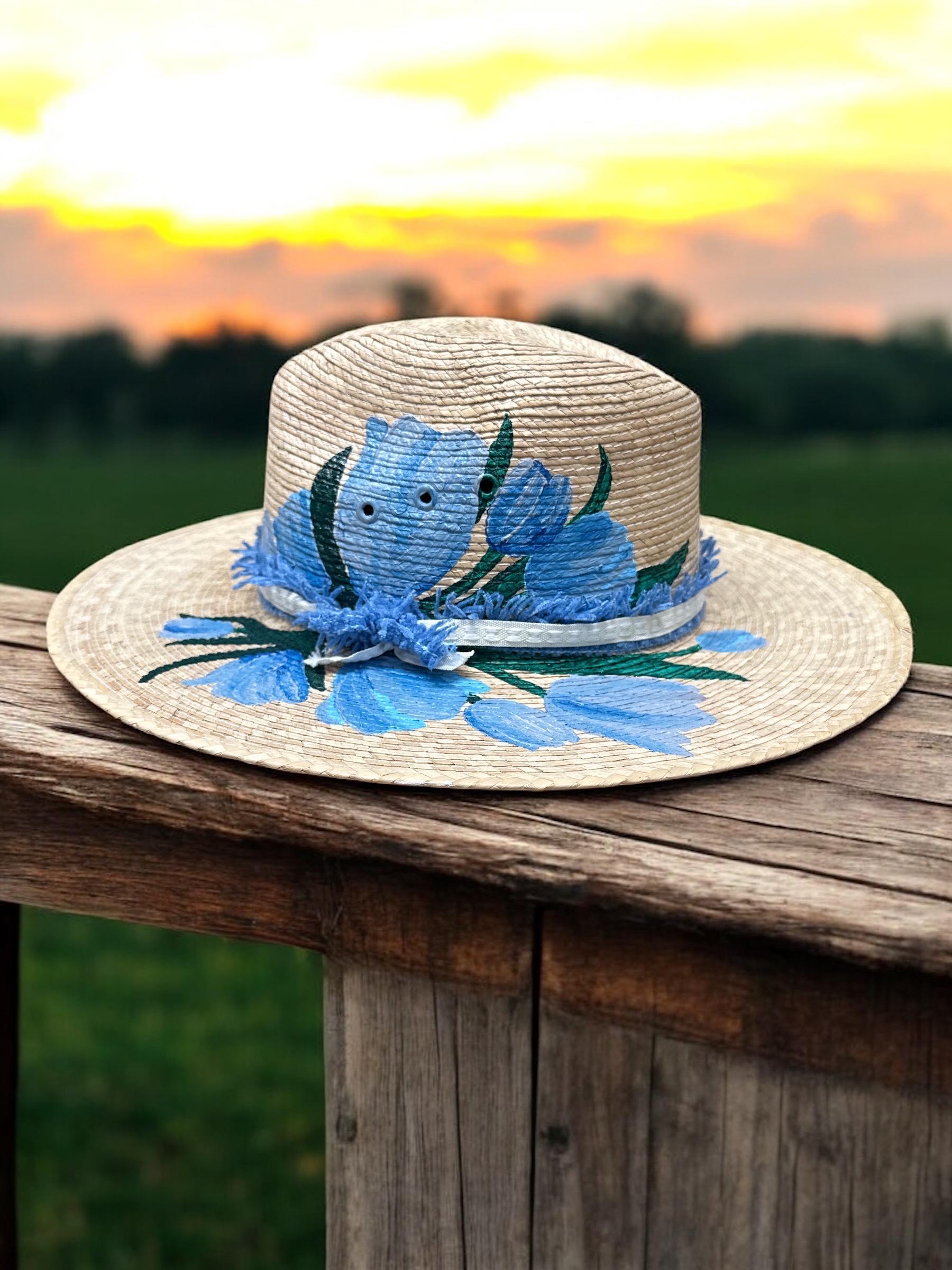Wide brim custom painted hat Hand Painted Cowboy Hat - Felt – Camelia Mexican Boutique main image 2