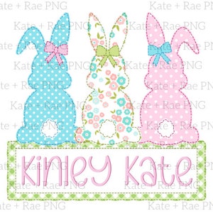 Girls Bunny Faux Applique with Name Plate png - Girls Easter Faux Applique png - Easter png - Easter Faux Applique png - Spring png - Kids