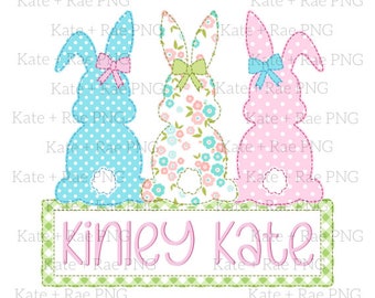 Girls Bunny Faux Applique with Name Plate png - Girls Easter Faux Applique png - Easter png - Easter Faux Applique png - Spring png - Kids