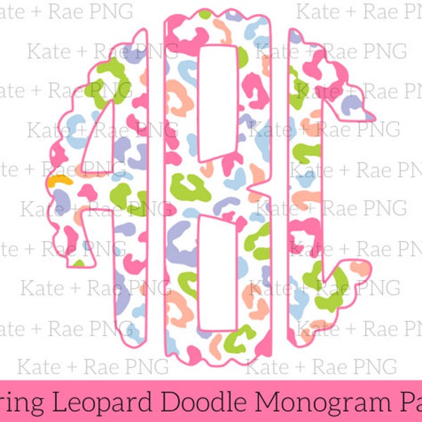 Spring Leopard Monogram png - Spring Monogram png - Summer Monogram png - Scalloped Circle Monogram png - Doodle Monogram png