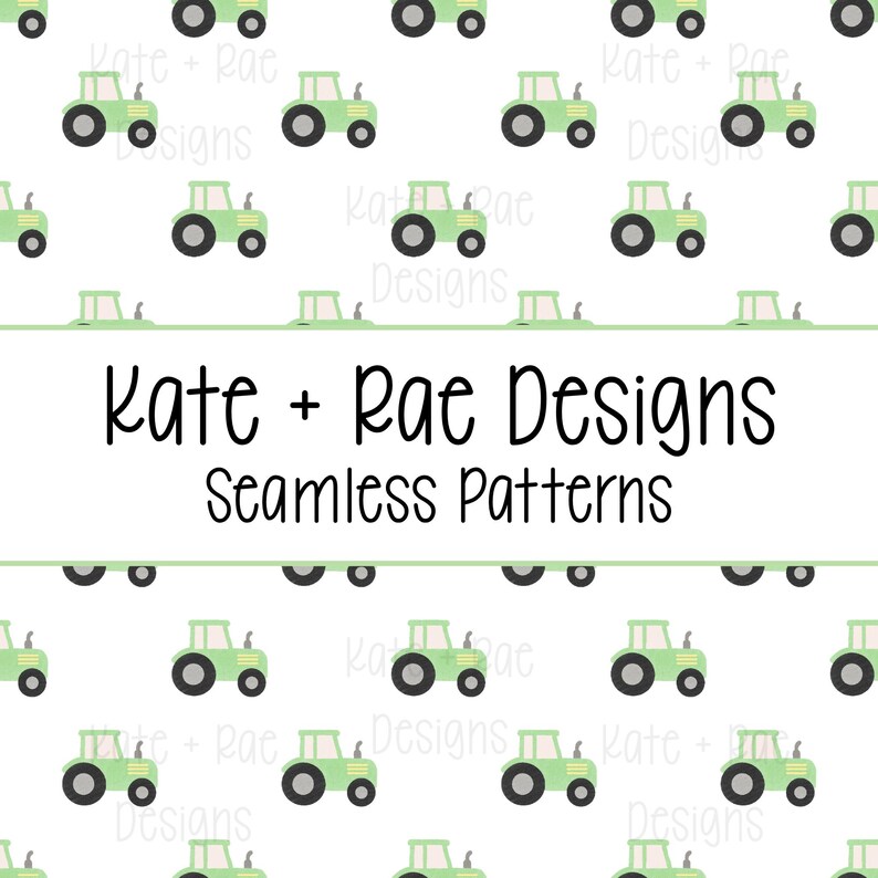 Green Tractor Watercolor Seamless Pattern With White Background • Hand ...