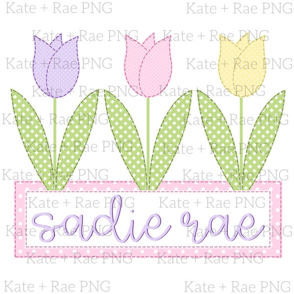 Tulip Garden with Name Plate png - Spring floral png - Girls Spring png - Girls Spring Flower png - Sublimation Design - DTF Design