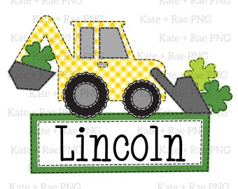 Boys Backhoe Shamrock Trio png - Boys St. Patrick's Day png - St. Patty's Day png - Shamrock Trio png - Boys Shamrock png - Name Plate png