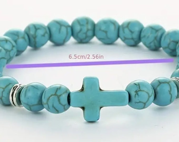 Blue Beaded bracelet with cross