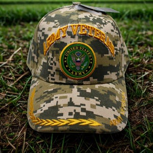 U.S. Army Veteran Hat. Veteran Army Adjustable Baseball Cap. Military Hat for Army Vets. Gift for Dad. US Army Hat. US Army Veteran Camo Cap