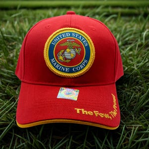 U.S Marine Corps The Few The Proud Hat – Embroidered Red Hat – Patriotic Adjustable Cap. Gift for Dad. USMC Cap. Marines Hat. USMC Veteran
