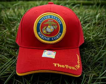 U.S Marine Corps The Few The Proud Hat – Embroidered Red Hat – Patriotic Adjustable Cap. Gift for Dad. USMC Cap. Marines Hat. USMC Veteran