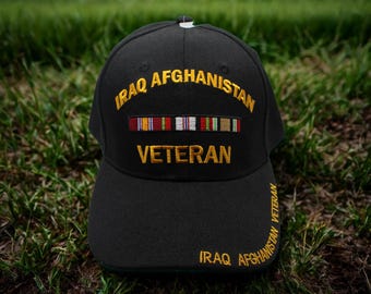 Gorra de veterano de la guerra de Irak y Afganistán. Gorra bordada con cinta. Gorra de veterano de la guerra de Irak y Afganistán del Ejército de los EE. UU., la Marina de Guerra y la Fuerza Aérea de los EE. UU.