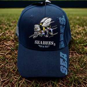 U.S Navy Seabees Hat. Embroidered US Navy Blue Cap. Military Seabees Baseball Hat for Navy Vets. Patriotic Cap. Gift for Dad. Navy Cap.