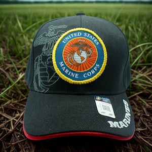 U.S Marine Corps The Few The Proud Hat – Embroidered Black Hat – Patriotic Adjustable Cap. Gift for Dad. USMC Cap. Marines Hat. USMC Veteran