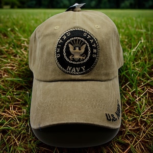U.S. Navy Hat – Embroidered US Navy Brown Cap – Military Baseball Hat for Navy Vets. Patriotic Adjustable Cap. Gift for Dad. Navy Cap