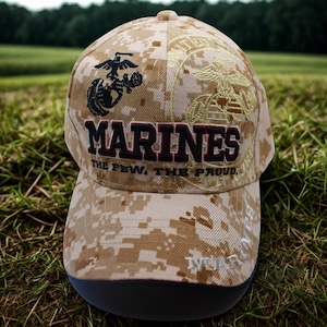 U.S Marine Corps The Few The Proud Hat – Embroidered Camo Hat – Patriotic Adjustable Cap. Gift for Dad. USMC Cap. Marines Camo Hat