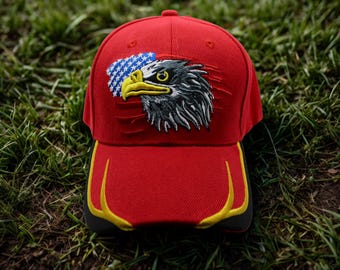 Gorra de águila. Gorra roja patriótica con águila. Gorra de béisbol roja bordada con águila americana. Gorra de EE. UU. Regalo para veteranos. Gorra de EE. UU. Regalo de orgullo americano