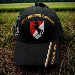 Black Horse Army Hat . 11th Armored Cavalry Regiment Cap.Veteran Snapback Style – Patriotic Baseball Hat. US Army 11th Armored Cavalry hat