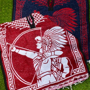 Aztec Mexican poncho Kid Size. Talla de Niño Poncho Mexicano de Azteca Con Mazo y flecha jorongo Cape Blanket Cape Ruana Tribal.