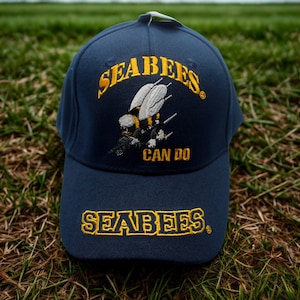 U.S Navy Seabees Hat. Embroidered US Navy Blue Cap. Military Seabees Baseball Hat for Navy Vets. Patriotic Cap. Gift for Dad. Navy Cap.