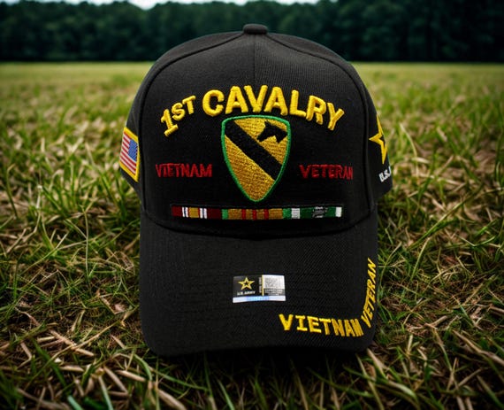 1st Cavalry Division Vietnam Veteran Baseball Cap - Black, Adjustable, With Ribbons, Made In USA - View #9
