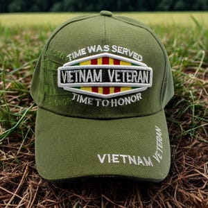 Vietnam Veteran Hat. Vietnam War Veteran Green Adjustable Baseball Cap. Military Baseball Hat for Vietnam Vets. Adjustable Cap. Gift for Dad