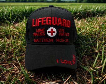 Gorra cristiana de salvavidas. Gorra negra «Él camina sobre el agua» Mateo 14:25-33. Regalo inspirador de fe. Gorra bordada «Amo a Jesús». Gorra de Jesús.