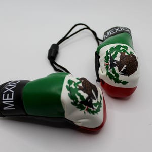 Mini Mexico Boxing Gloves. Mexican Flag Car Mirror Decoration. Hanging Boxing Glove Ornament 3.5”. Boxing Gloves Keychain. Car Boxing Gloves