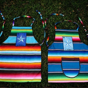La Estrella Mexican Sarape Apron. Colorful Traditional Apron, Handwoven Craft, Perfect for Cooking & Gifts. Mandil de La Estrella. MX Apron