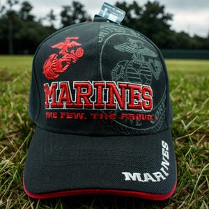 U.S Marine Corps The Few The Proud Hat – Embroidered Black Hat – Patriotic Adjustable Cap. Gift for Dad. USMC Cap. Marines Hat. USMC Veteran