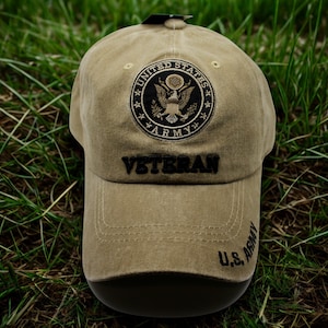 U.S. Army Veteran Hat – Brown Washed Adjustable Baseball Cap– Military Baseball Hat for Army Vets. Adjustable Cap. Gift for Dad. US Army Hat