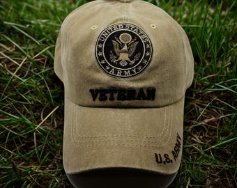 U.S. Army veteran Hut. Braune verwaschene verstellbare AmryBaseballkappe. Baseballkappe für Army Tierärzte. Bundeswehr Mütze. Geschenk für Papa. Hut der US Army