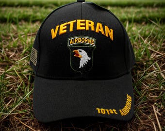 Veteran 101st Airborne Hat – Screaming Eagles Cap – Army 101st Airborne with Embroidered Eagle Patch. U.S Army Black Cap. Hat for Army Vets